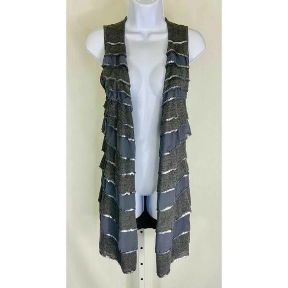 Cache‎ Sleeveless Sequined Gray Cardigan Sweater Vest Women’s Size Small - Picture 1 of 5